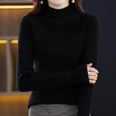 2023. gada rudens ziema, jauns sieviešu džemperis, 100% ūdeles kašmira, trikotāžas džemperis ar augstu apkakli, korejiešu modes, mīksts sieviešu tops