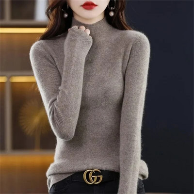 2023. gada rudens ziema, jauns sieviešu džemperis, 100% ūdeles kašmira, trikotāžas džemperis ar augstu apkakli, korejiešu modes, mīksts sieviešu tops