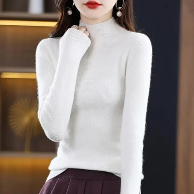 2023. gada rudens ziema, jauns sieviešu džemperis, 100% ūdeles kašmira, trikotāžas džemperis ar augstu apkakli, korejiešu modes, mīksts sieviešu tops