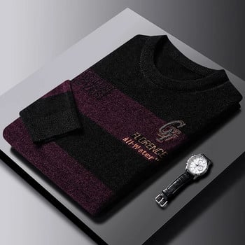 DILEMO Knit Crew Pullover Мъжки най-висококачествен дебел топъл нов есенен моден пуловер с плътни райета Зимни ежедневни мъжки дрехи