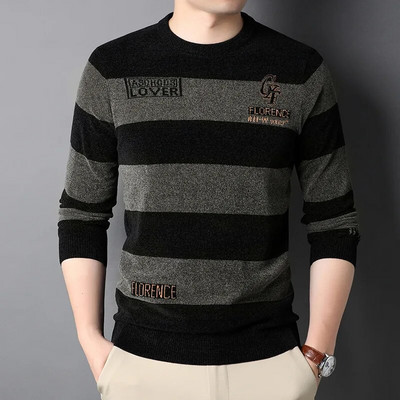 DILEMO Knit Crew ανδρικό πουλόβερ κορυφαίας ποιότητας Χοντρά ζεστά νέα φθινοπωρινά μόδα Πουλόβερ μασίφ ριγέ Χειμερινά casual ανδρικά ρούχα