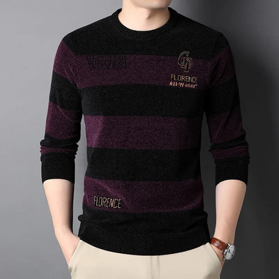 DILEMO Knit Crew ανδρικό πουλόβερ κορυφαίας ποιότητας Χοντρά ζεστά νέα φθινοπωρινά μόδα Πουλόβερ μασίφ ριγέ Χειμερινά casual ανδρικά ρούχα