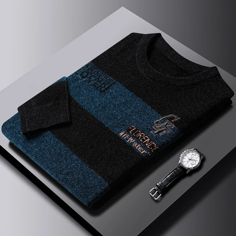 DILEMO Knit Crew ανδρικό πουλόβερ κορυφαίας ποιότητας Χοντρά ζεστά νέα φθινοπωρινά μόδα Πουλόβερ μασίφ ριγέ Χειμερινά casual ανδρικά ρούχα