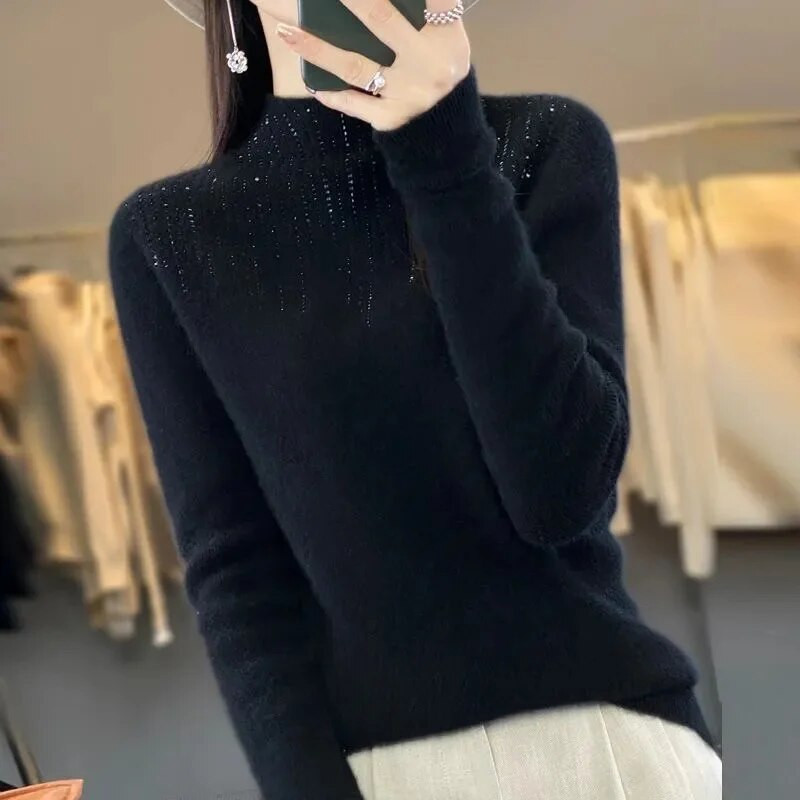 Új női garbós pulóverek Kötő pulóver Vékony, magas gallérú pulóverek Őszi Téli Basic Jumper hosszú ujjú alsó felső