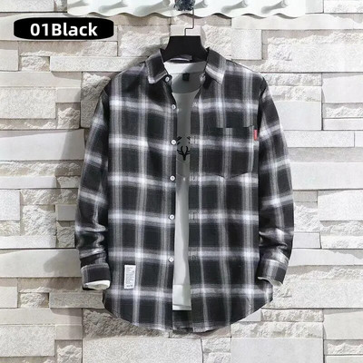 Vīriešu apģērbs Jauns 2023. gada modes pavasara rudens ikdienišķs rūtains krekls ar garām piedurknēm Retro jaunatnes ikdienišķs, vispiemērotākais vīriešu krekla mētelis S-5XL