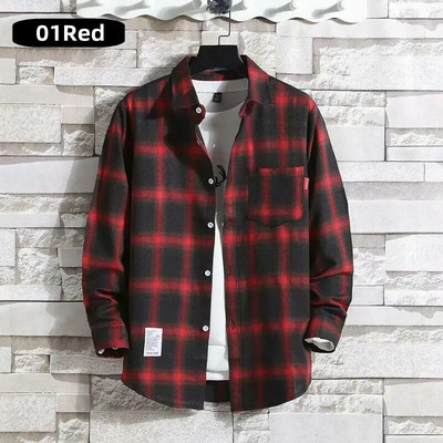 Vīriešu apģērbs Jauns 2023. gada modes pavasara rudens ikdienišķs rūtains krekls ar garām piedurknēm Retro jaunatnes ikdienišķs, vispiemērotākais vīriešu krekla mētelis S-5XL