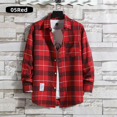 Vīriešu apģērbs Jauns 2023. gada modes pavasara rudens ikdienišķs rūtains krekls ar garām piedurknēm Retro jaunatnes ikdienišķs, vispiemērotākais vīriešu krekla mētelis S-5XL