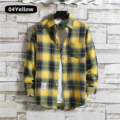 Vīriešu apģērbs Jauns 2023. gada modes pavasara rudens ikdienišķs rūtains krekls ar garām piedurknēm Retro jaunatnes ikdienišķs, vispiemērotākais vīriešu krekla mētelis S-5XL