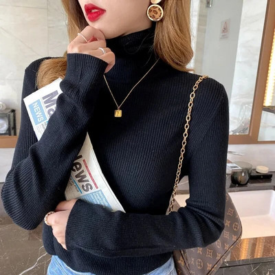 2023. gada jauns džemperis ar bruņurupuču apkakli Sieviešu trikotāžas blūzes Modes sieviešu džemperi Ziemas termiski svītraini garām piedurknēm rudens siltie topi