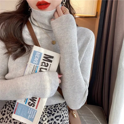 2023. gada jauns džemperis ar bruņurupuču apkakli Sieviešu trikotāžas blūzes Modes sieviešu džemperi Ziemas termiski svītraini garām piedurknēm rudens siltie topi