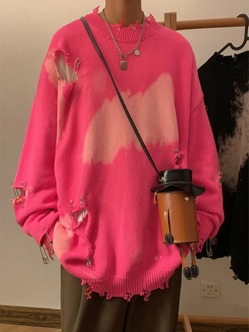 Πουλόβερ Ανδρικά Ρούχα Πουλόβερ Πλεκτά Streetwear Y2k φαρδιά εφηβική ιδιοσυγκρασία με αμερικανικό σκίσιμο σχέδιο Unisex Chic Hipster Casual