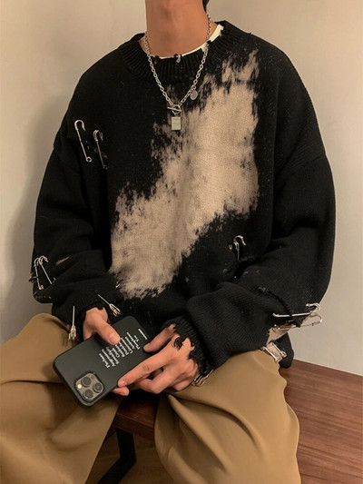 Džemperis Vīriešu Apģērbi Puloveri Trikotāžas Ielu apģērbi Y2k Baggy Teens Temper American Ripped Design Unisex Chic Hipster Casual