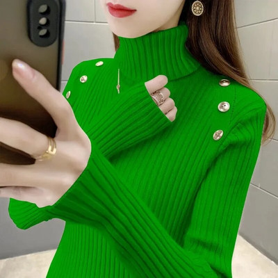 Pulovers bruņurupuča apkakle, rievoti, trikotāžas džemperis rudens ziemas apģērbi sievietēm ar garām piedurknēm, tievi, pamata sieviešu džemperi, topi