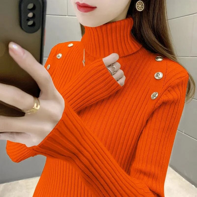 Pulovers bruņurupuča apkakle, rievoti, trikotāžas džemperis rudens ziemas apģērbi sievietēm ar garām piedurknēm, tievi, pamata sieviešu džemperi, topi