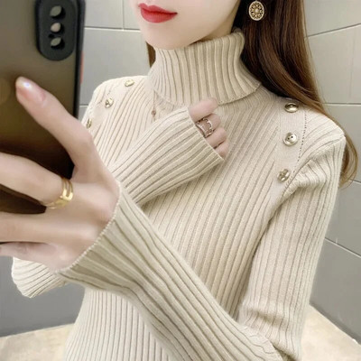 Pulovers bruņurupuča apkakle, rievoti, trikotāžas džemperis rudens ziemas apģērbi sievietēm ar garām piedurknēm, tievi, pamata sieviešu džemperi, topi