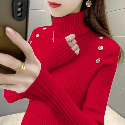 Pulovers bruņurupuča apkakle, rievoti, trikotāžas džemperis rudens ziemas apģērbi sievietēm ar garām piedurknēm, tievi, pamata sieviešu džemperi, topi