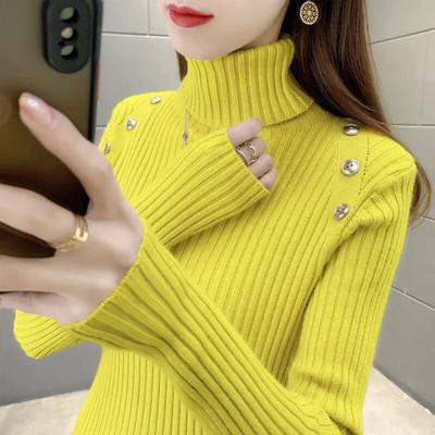 Pulovers bruņurupuča apkakle, rievoti, trikotāžas džemperis rudens ziemas apģērbi sievietēm ar garām piedurknēm, tievi, pamata sieviešu džemperi, topi