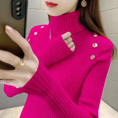 Pulovers bruņurupuča apkakle, rievoti, trikotāžas džemperis rudens ziemas apģērbi sievietēm ar garām piedurknēm, tievi, pamata sieviešu džemperi, topi