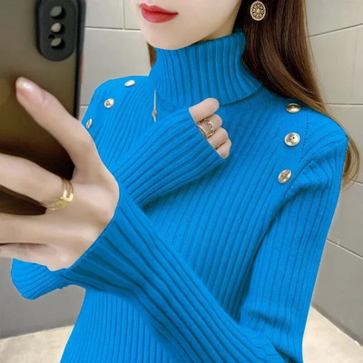 Pulovers bruņurupuča apkakle, rievoti, trikotāžas džemperis rudens ziemas apģērbi sievietēm ar garām piedurknēm, tievi, pamata sieviešu džemperi, topi