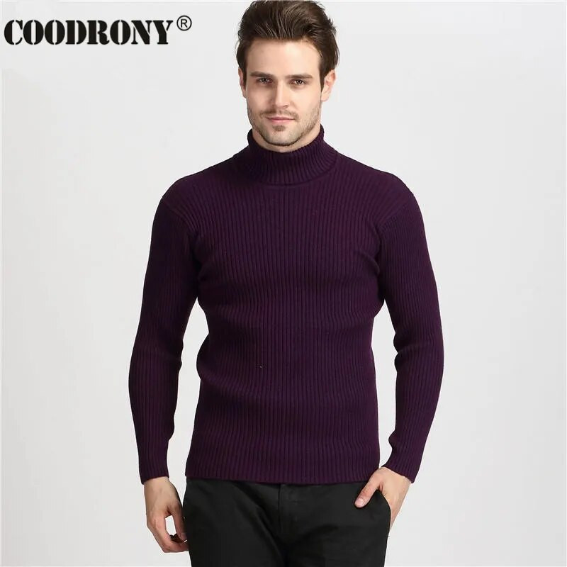 COODRONY téli vastag, meleg kasmír pulóver Férfi garbós férfi pulóverek Slim Fit pulóver Férfi klasszikus gyapjú kötöttáru Pull Homme