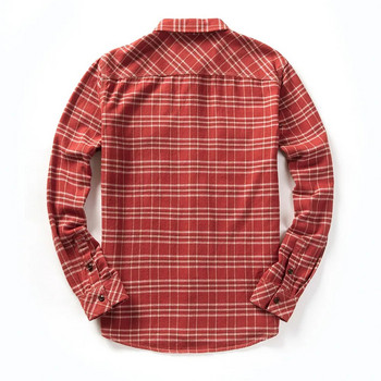 Ανδρικό μακρυμάνικο, καρό φανελένιο πουκάμισο 2022 Νέο φθινοπωρινό μπλουζάκι μακρύ πουκάμισο στήθος έξω από σχέδιο τσέπης με στάμπα με κουμπιά