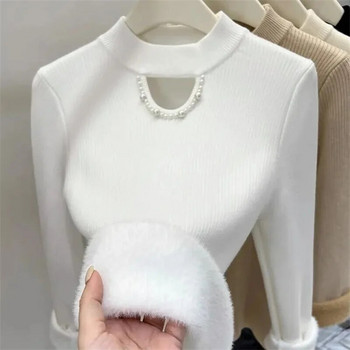 Γυναικείο πουλόβερ 2023 Φθινόπωρο Χειμώνας Παχύ βελούδινο Ζεστό πουλόβερ με μακρυμάνικο κορεάτικο πλεκτό πουλόβερ με λαιμόκοψη