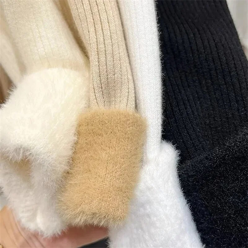 Sieviešu džemperis 2023. gada rudens ziemas, bieza samta odere, silts džemperis ar O veida kakla apakšu, krekls ar garām piedurknēm korejiešu trikotāžas džemperi