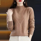 2023. gada jauni sieviešu džemperi ar O-veida kakla izgriezumu, rudens ziemas džemperi ar garām piedurknēm.