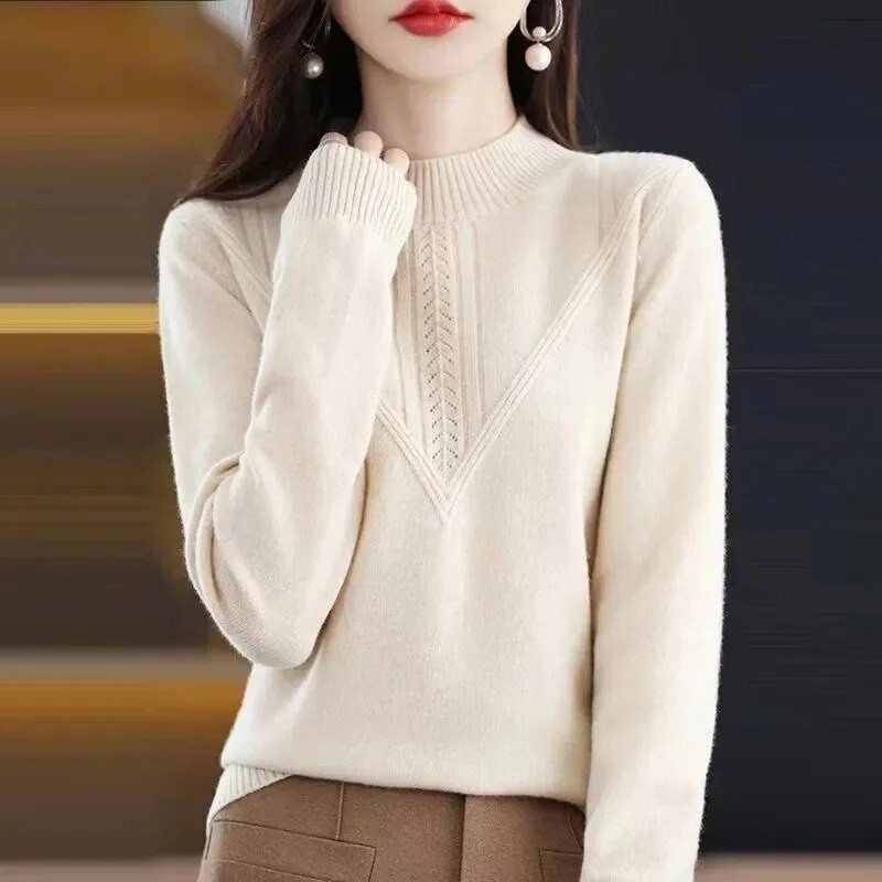 2023. gada jauni sieviešu džemperi ar O-veida kakla izgriezumu, rudens ziemas džemperi ar garām piedurknēm.