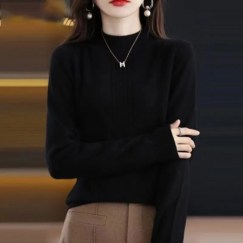 2023. gada jauni sieviešu džemperi ar O-veida kakla izgriezumu, rudens ziemas džemperi ar garām piedurknēm.