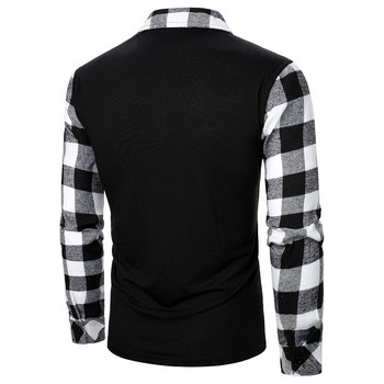 Мъжка риза с ревер и цип с дълъг ръкав, бизнес пуловер, горнища, официални работни карирани тениски с цип, ежедневни ризи за мъже, стандартна кройка