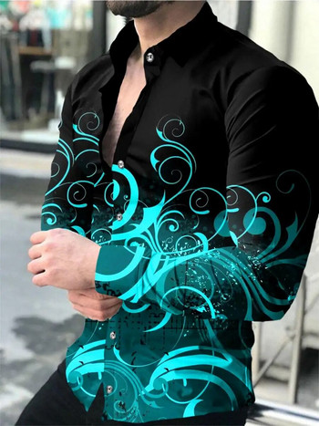 Модна мъжка дизайнерска звездно небе лилаво синьо златисто луксозна социална мъжка риза с ревер голям размер Ежедневна горна част с дълъг ръкав на точки