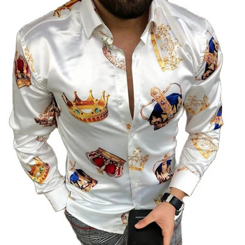 Пролет и есен 2022 г. Мъжка ежедневна модна корона с цветен принт с дълги ръкави, копринена яка и копринена риза