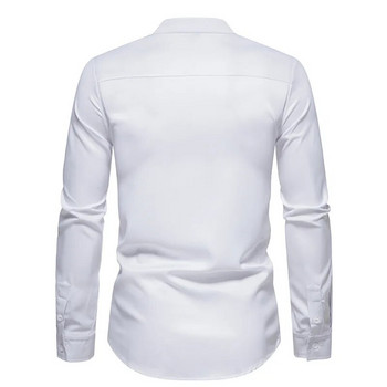 Мъжка пролетна есенна риза Social Henley Dress Shirt Модна риза с дълги ръкави, официални топове с бродерия Ежедневно облекло camisa masculina