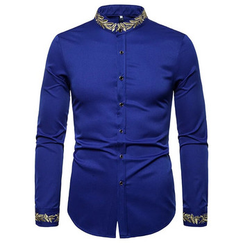 Ανδρικό ανοιξιάτικο πουκάμισο φθινόπωρο Social πουκάμισο φόρεμα Henley μόδα μακρυμάνικο επίσημο μπλουζάκι με κέντημα Ρούχα Casual camisa masculina