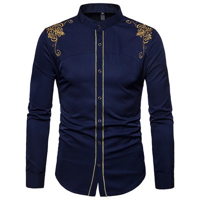 Ανδρικό ανοιξιάτικο πουκάμισο φθινόπωρο Social πουκάμισο φόρεμα Henley μόδα μακρυμάνικο επίσημο μπλουζάκι με κέντημα Ρούχα Casual camisa masculina