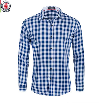 FREDD MARSHALL 2023 Jauns modes rūtains kleitas krekls ar garām piedurknēm Vīriešu šauri pieguļošs, pogāms ikdienas biznesa sabiedriskais rūtainais krekls 275