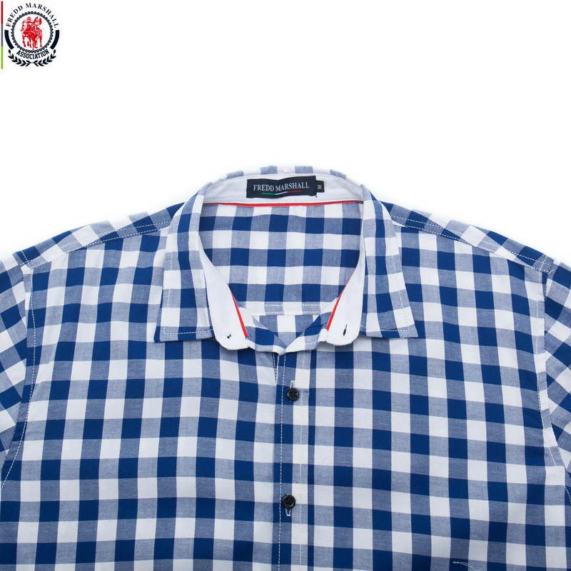 FREDD MARSHALL 2023 Jauns modes rūtains kleitas krekls ar garām piedurknēm Vīriešu šauri pieguļošs, pogāms ikdienas biznesa sabiedriskais rūtainais krekls 275