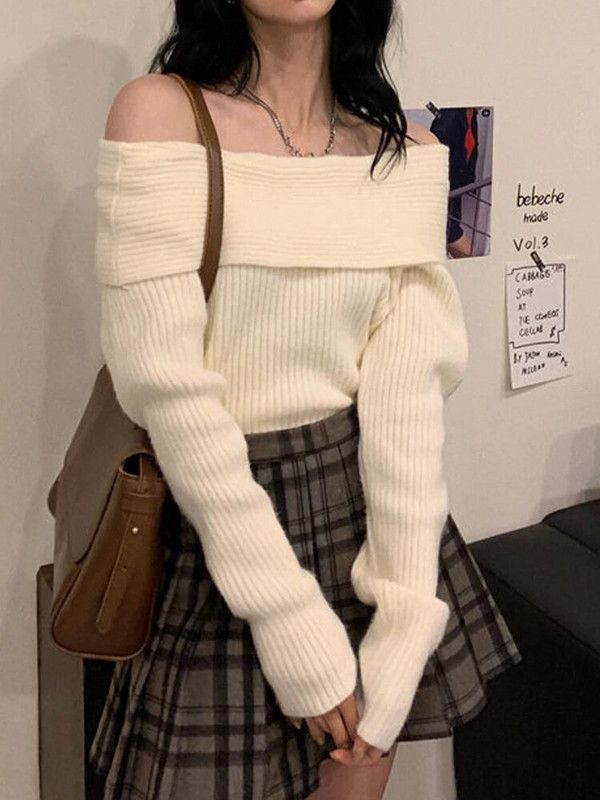 Sieviešu korejiešu modes džemperis, adīts no pleciem, plāns džemperis, sieviešu rudens, ziema, elegants ikdienas silts trikotāžas džemperi