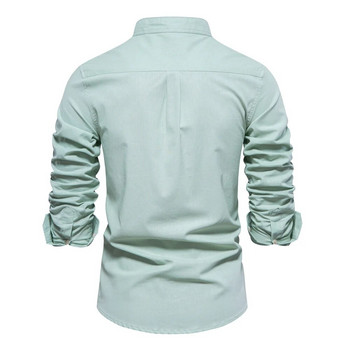 Мъжки ризи AIOPESON Едноцветни мъжки ризи с дълги ръкави от 100% памук Нови пролетни качествени ежедневни ризи Мъжки
