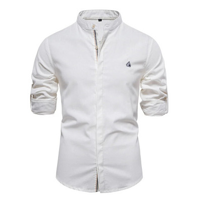 AIOPESON vienkrāsaina apkakle vīriešu krekli 100% kokvilnas krekli ar garām piedurknēm vīriešiem Jauni pavasara kvalitātes ikdienas krekli vīriešu