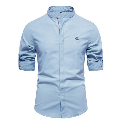 AIOPESON vienkrāsaina apkakle vīriešu krekli 100% kokvilnas krekli ar garām piedurknēm vīriešiem Jauni pavasara kvalitātes ikdienas krekli vīriešu