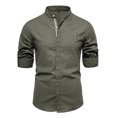 AIOPESON vienkrāsaina apkakle vīriešu krekli 100% kokvilnas krekli ar garām piedurknēm vīriešiem Jauni pavasara kvalitātes ikdienas krekli vīriešu