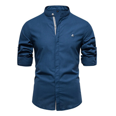 AIOPESON vienkrāsaina apkakle vīriešu krekli 100% kokvilnas krekli ar garām piedurknēm vīriešiem Jauni pavasara kvalitātes ikdienas krekli vīriešu