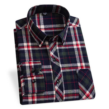Зимни мъжки карирани ежедневни ризи Памучни топли фланелени дълъг ръкав с преден джоб Модни дрехи Бизнесмен Ежедневни ризи Easycare