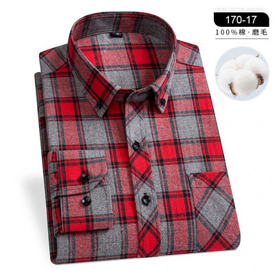 Ziemas vīriešu rūtaini ikdienas krekli Kokvilnas silti flaneļa garām piedurknēm priekšējā kabatā Modes apģērbi Biznesa ikdienas krekli Easycare