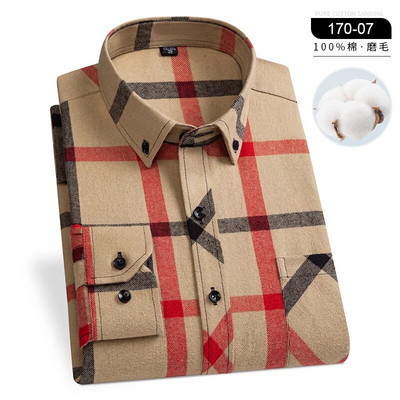 Ziemas vīriešu rūtaini ikdienas krekli Kokvilnas silti flaneļa garām piedurknēm priekšējā kabatā Modes apģērbi Biznesa ikdienas krekli Easycare