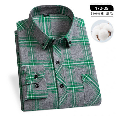 Ziemas vīriešu rūtaini ikdienas krekli Kokvilnas silti flaneļa garām piedurknēm priekšējā kabatā Modes apģērbi Biznesa ikdienas krekli Easycare