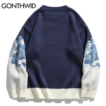 GONTHWID Snow Mountain πλεκτά πουλόβερ πουλόβερ Streetwear Ανδρικά χιπ χοπ Harajuku πουλόβερ Πλεκτά μπλουζάκια Μόδα Ανδρικά