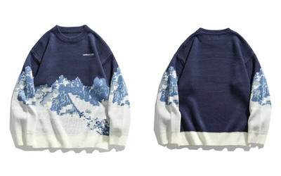 GONTHWID Snow Mountain trikotāžas džemperi Džemperi Ielu apģērbi Vīriešu Hip Hop Harajuku Pulovers Trikotāžas Topi Modes Apģērbi Vīriešu